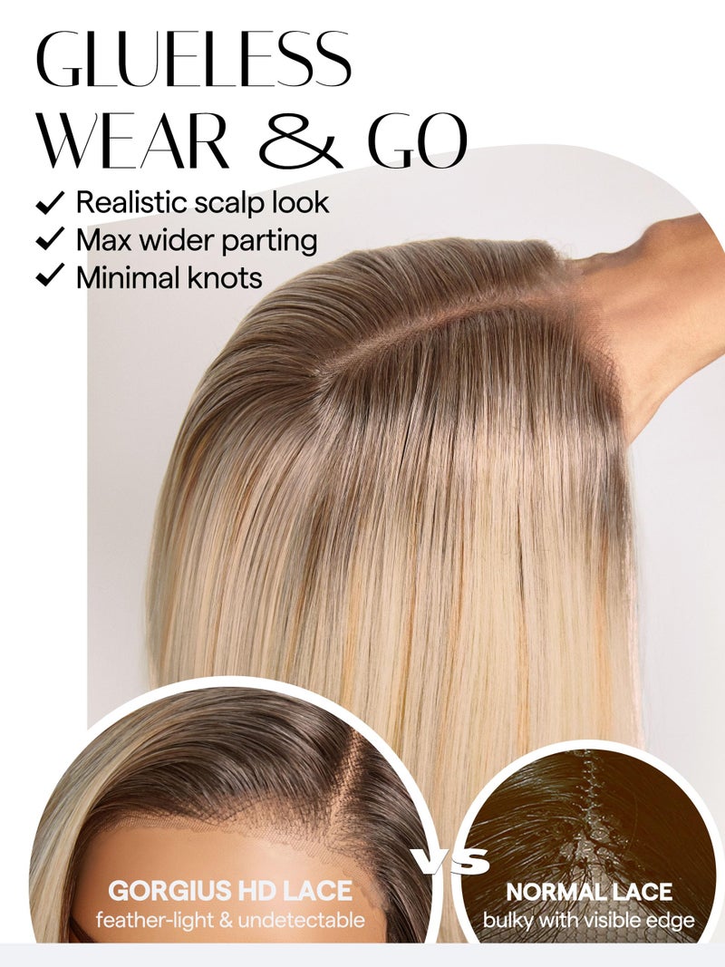 GORGIUS Ombre Blonde Bob Lace Front Wigs with Brown Roots Pre Cut Glueless Side Part Short Straight Wig For Women Pre Plucked Hairline 12 Inch - Image 3
