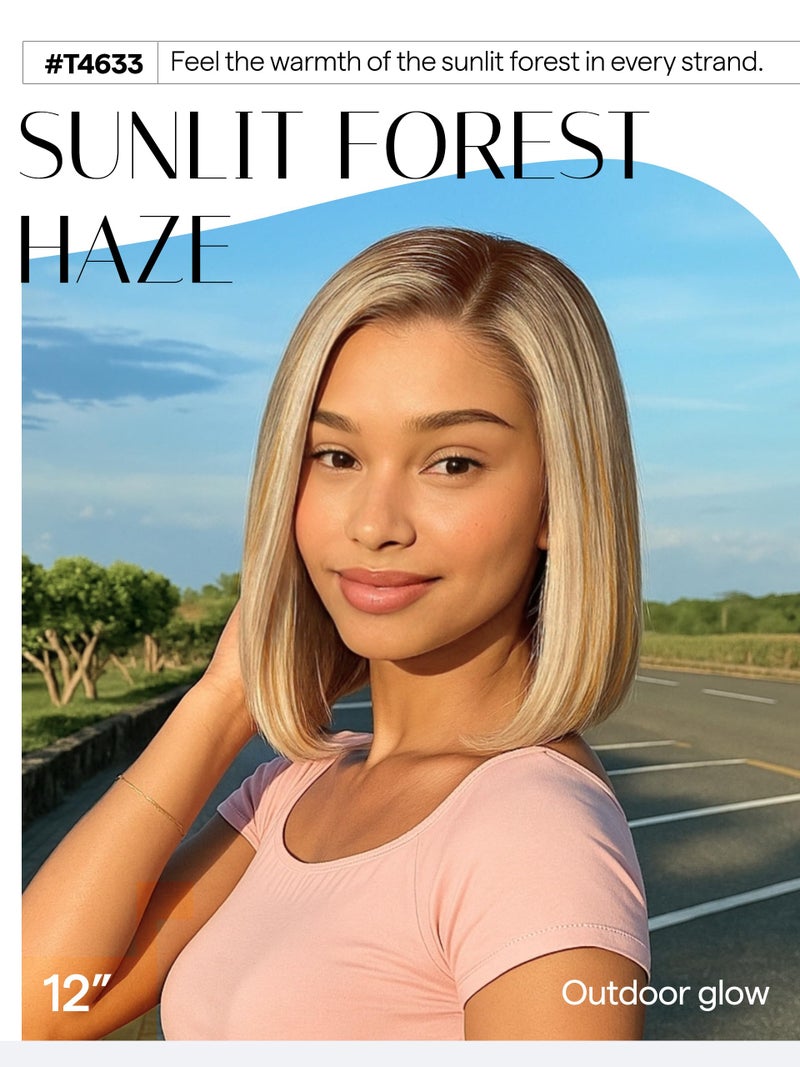 GORGIUS Ombre Blonde Bob Lace Front Wigs with Brown Roots Pre Cut Glueless Side Part Short Straight Wig For Women Pre Plucked Hairline 12 Inch - Image 2