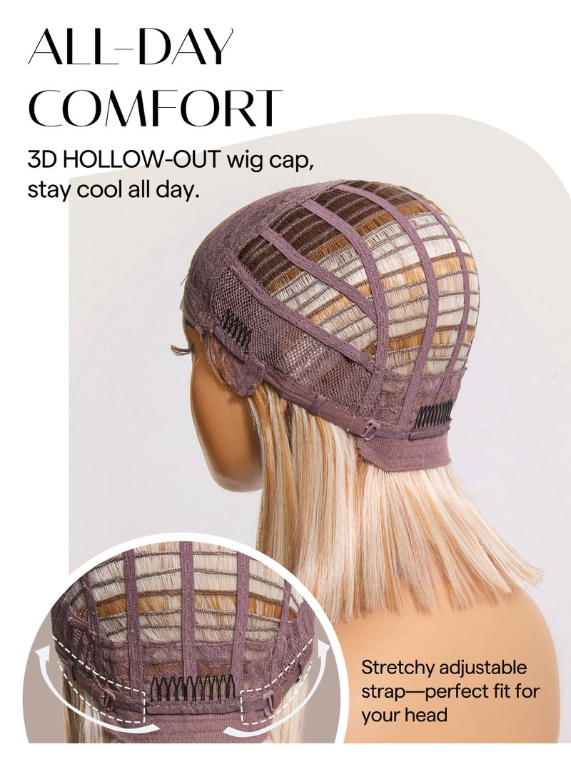 GORGIUS Ombre Blonde Bob Lace Front Wigs with Brown Roots Pre Cut Glueless Side Part Short Straight Wig For Women Pre Plucked Hairline 12 Inch - Image 5