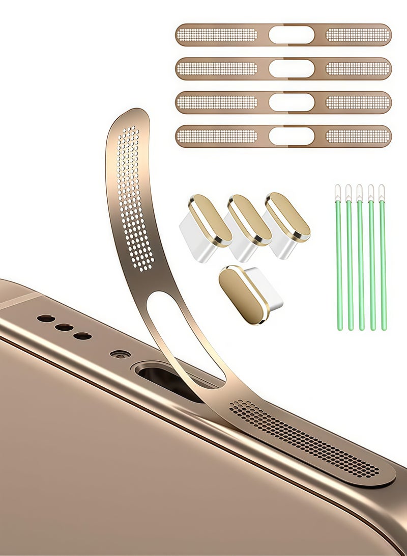 USB C Dust Plug, Phone Speaker Mesh and Anti Dust Port Cover, Phone Accessories for iPhone 16/16 Plus/16 Pro/iPhone 15/15 Pro Phone Speaker Dust Cover with Cleaning Brush & Clean Alcohol Pack (Gold) - Image 1