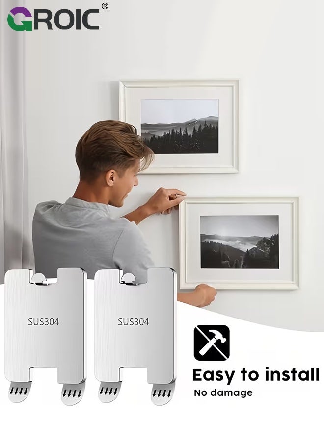 GROIC 4PCS frame hanger, Wall Picture Hanging Hooks, Stainless Steel Waterproof Adhesive Picture Hanger, No-drill hole-free nail, Frame Hanger Sticky Hooks for Bathroom, Kitchen,and Bedroom - Image 3