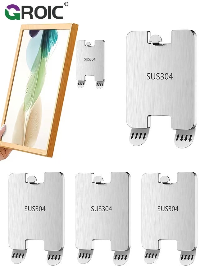 GROIC 4PCS frame hanger, Wall Picture Hanging Hooks, Stainless Steel Waterproof Adhesive Picture Hanger, No-drill hole-free nail, Frame Hanger Sticky Hooks for Bathroom, Kitchen,and Bedroom - Image 1