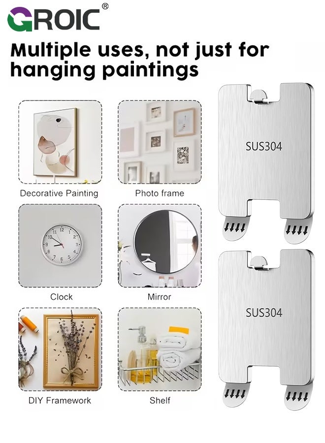 GROIC 4PCS frame hanger, Wall Picture Hanging Hooks, Stainless Steel Waterproof Adhesive Picture Hanger, No-drill hole-free nail, Frame Hanger Sticky Hooks for Bathroom, Kitchen,and Bedroom - Image 2