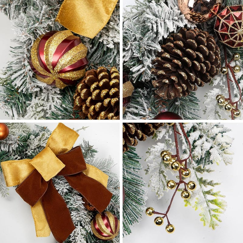 Arborus Christmas Garland for Front Door, 6 Foot Artificial Unlit Winter Garland with Pine Cones, Berry Clusters, Bronze Ball Ornaments and Ribbons for Thanksgiving Holiday Christmas Decoration - Image 3
