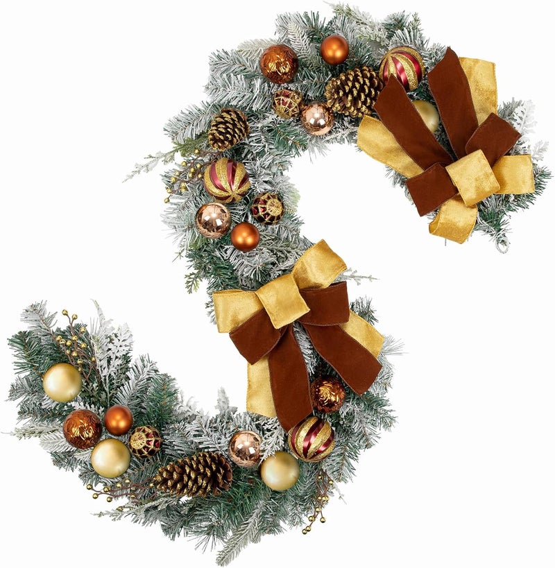Arborus Christmas Garland for Front Door, 6 Foot Artificial Unlit Winter Garland with Pine Cones, Berry Clusters, Bronze Ball Ornaments and Ribbons for Thanksgiving Holiday Christmas Decoration - Image 1