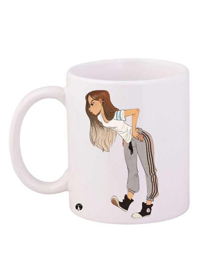 RYN Girl Printed Coffee Mug White/Grey/Brown 11ounce