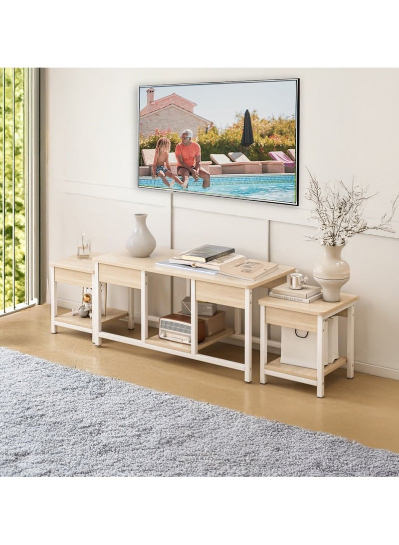 AGD 3-Piece Nesting Coffee Tables, Stackable Side Tables for Living Room, TV Stand, Open Storage - Image 1