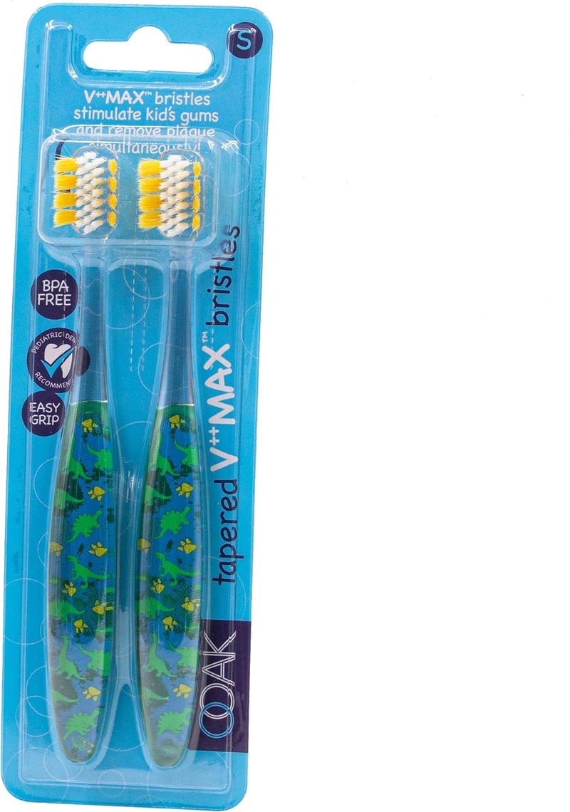 OOAK Kids Toothbrush, Tapered V++Max Soft Bristles, 2 Pack - Dinosaur - Image 1