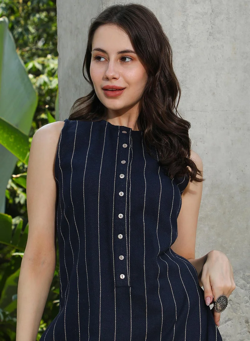 Qissa  Women's Navy Blue Simplicity Striped Kurta Set for Women | Best Price UAE