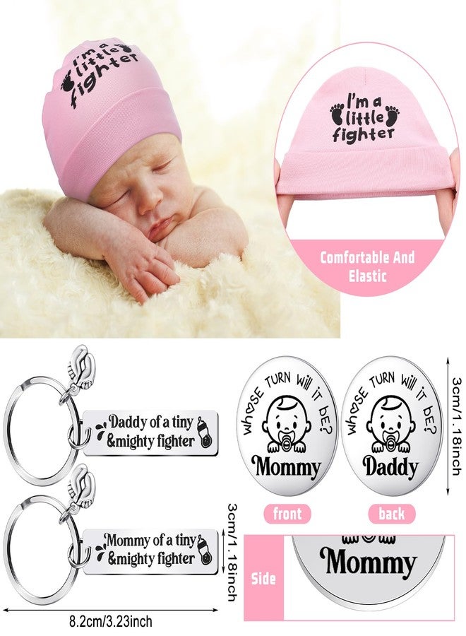Toulite طقم هدايا للأطفال الخدج من تولايت للعناية المركزة لحديثي الولادة، يتضمن قبعة وبدلة داخلية وجوارب قطنية مع سلسلة مفاتيح على شكل عملة معدنية (لون وردي) - Image 3