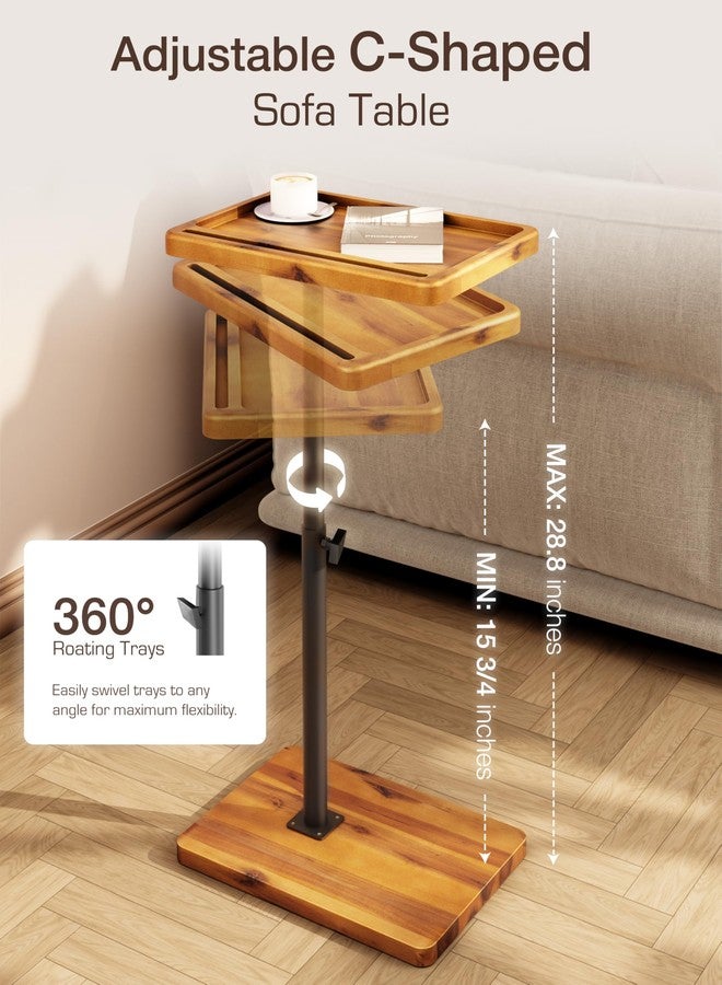 HOLANA Acacia Wood Adjustable C-Shaped Couch Table - 360° Swivel Side Table for Sofa - Small End Table for iPad, Laptop, or TV Tray - Eating Trays for Living Room or Bedside Use (Acacia) - Image 2