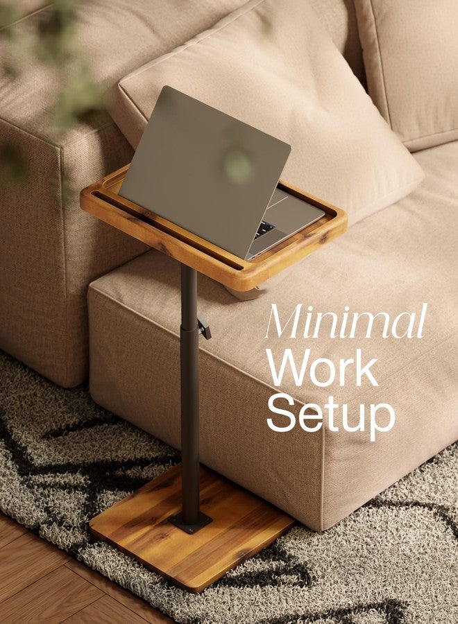 HOLANA Acacia Wood Adjustable C-Shaped Couch Table - 360° Swivel Side Table for Sofa - Small End Table for iPad, Laptop, or TV Tray - Eating Trays for Living Room or Bedside Use (Acacia) - Image 5