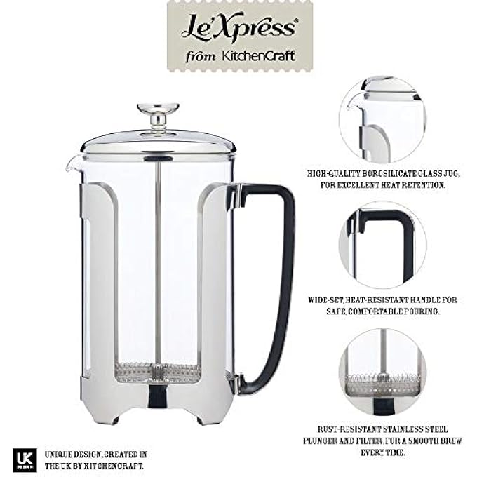 KitchenCraft Kclxcafe12Cp LeXpress Stainless Steel Cafetieres Twelve Cup 15 Litre Gift Boxed - Image 3