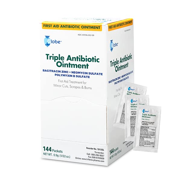Globe (144 Pack) Triple Antibiotic Ointment 0.9g Single Packet, First Aid Kit for Minor Scratches, Wounds, Cuts and Burns, Prevents Infection Active Ingredients Compare to Leading Brand, Travel Size - Image 1