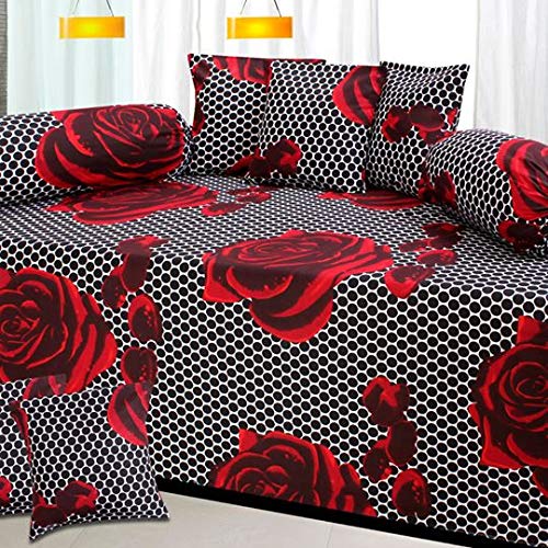 TIB The Intellect Bazaar Floral Cotton Diwan Set Set of 8 Black - Image 1