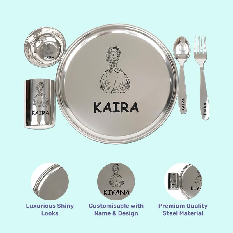Your Gift Studio Personalized Meal Time 5pcs Combo Gift Set | Premium Stainless Steel Customized Plate Glass Fork Spoon Sweet Bowl Set | Best Gift for Raksha Bandhan Festival Birthday Boys Girls Kids - Image 3
