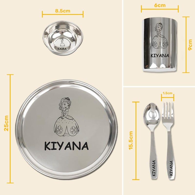 Your Gift Studio Personalized Meal Time 5pcs Combo Gift Set | Premium Stainless Steel Customized Plate Glass Fork Spoon Sweet Bowl Set | Best Gift for Raksha Bandhan Festival Birthday Boys Girls Kids - Image 4
