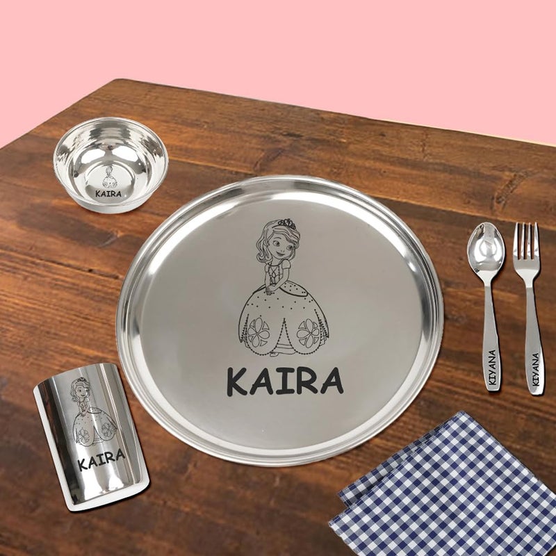 Your Gift Studio Personalized Meal Time 5pcs Combo Gift Set | Premium Stainless Steel Customized Plate Glass Fork Spoon Sweet Bowl Set | Best Gift for Raksha Bandhan Festival Birthday Boys Girls Kids - Image 5