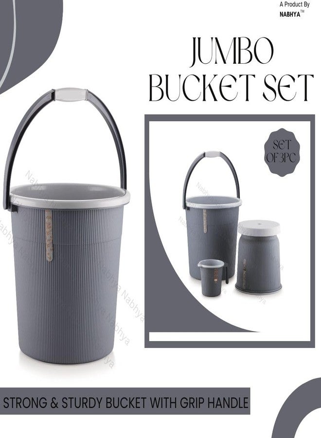 Nabhya Newton Jumbo 3 Pc Luxurious Complete Bathroom Set & Accessory for Home, Kitchen & Bathroom Set Includes 25 L Bucket, Big Heighted Stool & 1.5 L Mug (Black) - Image 4