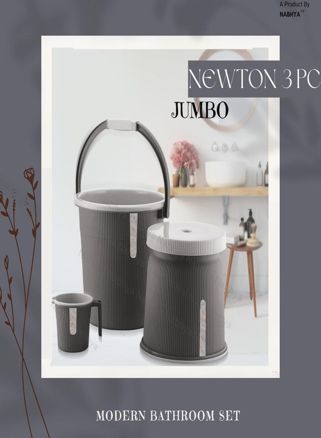 Nabhya Newton Jumbo 3 Pc Luxurious Complete Bathroom Set & Accessory for Home, Kitchen & Bathroom Set Includes 25 L Bucket, Big Heighted Stool & 1.5 L Mug (Black) - Image 2