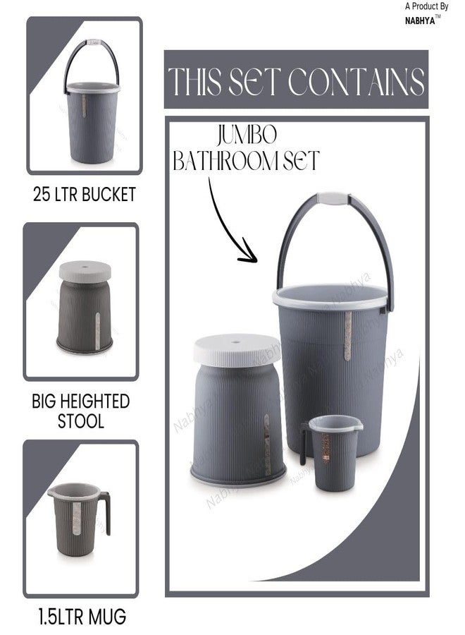 Nabhya Newton Jumbo 3 Pc Luxurious Complete Bathroom Set & Accessory for Home, Kitchen & Bathroom Set Includes 25 L Bucket, Big Heighted Stool & 1.5 L Mug (Black) - Image 5