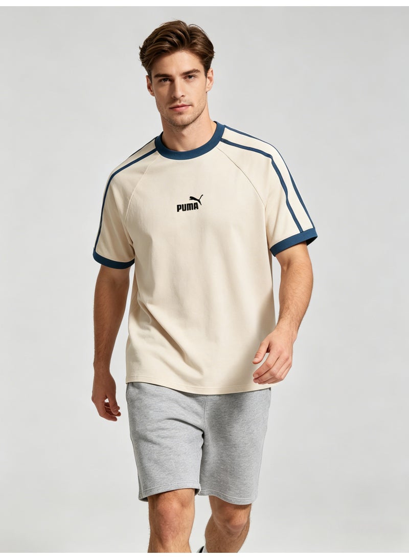 بوما PUMA Men’s Retro Raglan Sleeve T-Shirt - Off-White / Blue - Image 4