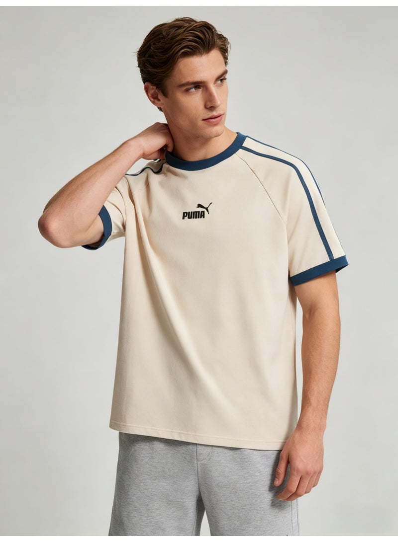 بوما PUMA Men’s Retro Raglan Sleeve T-Shirt - Off-White / Blue - Image 3