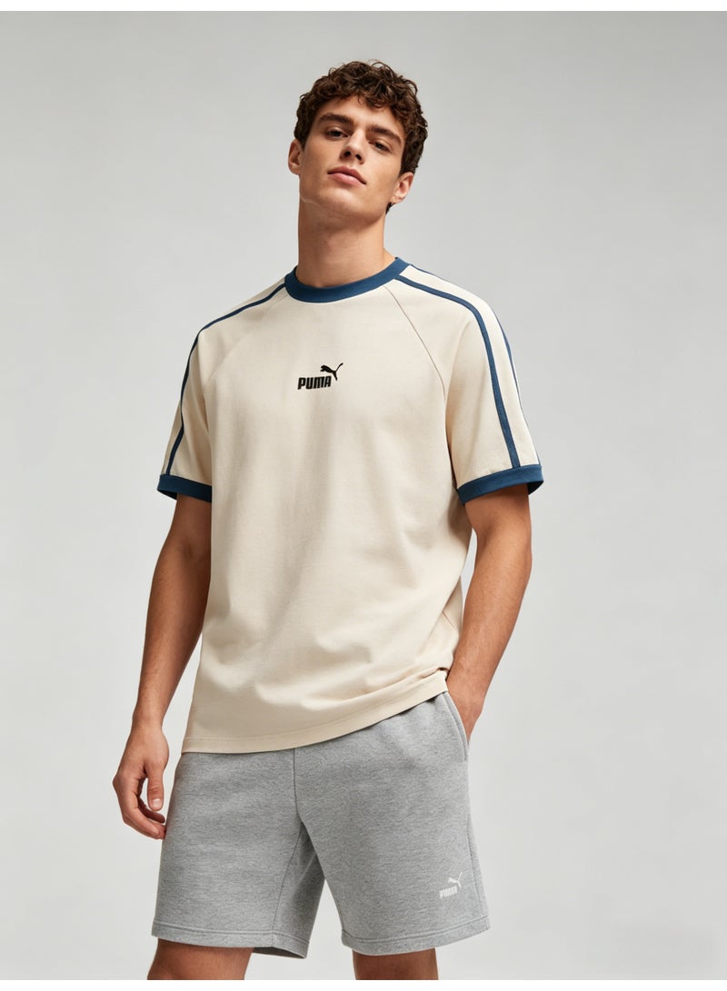 بوما PUMA Men’s Retro Raglan Sleeve T-Shirt - Off-White / Blue - Image 2