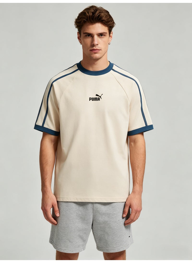 بوما PUMA Men’s Retro Raglan Sleeve T-Shirt - Off-White / Blue - Image 1