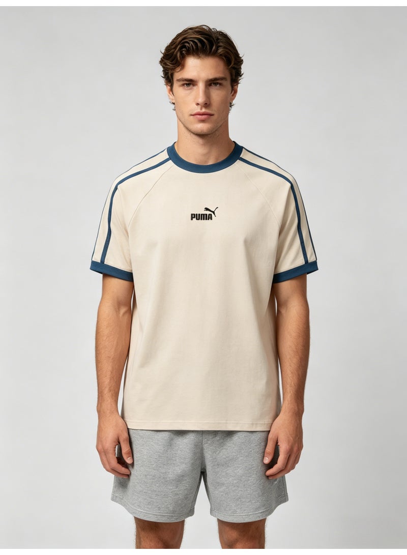 بوما PUMA Men’s Retro Raglan Sleeve T-Shirt - Off-White / Blue - Image 5