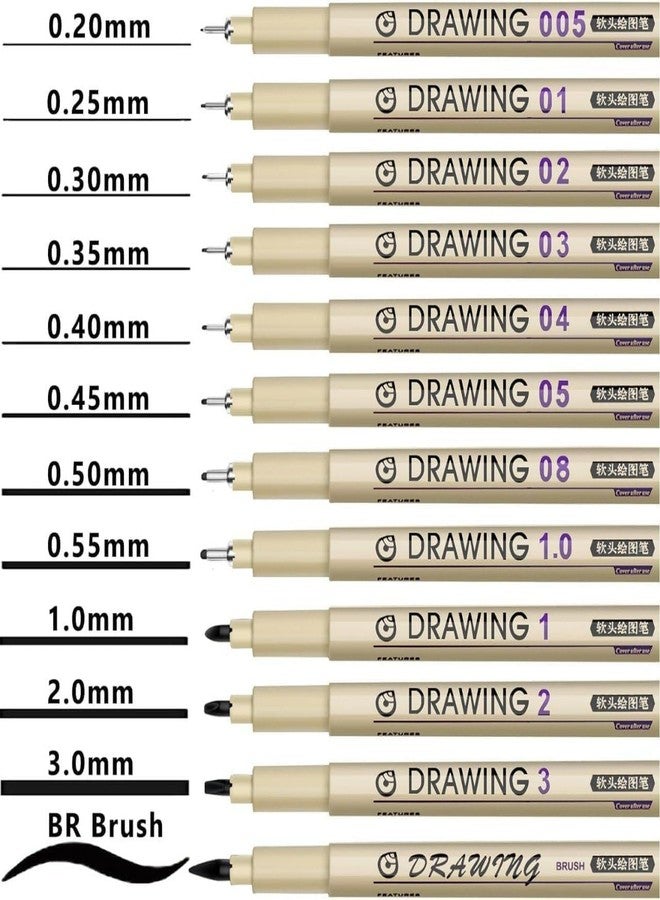 AMIQUS Black Fineliners Fine Tip Mandala Art Technical Pen Set of 9 Waterproof Pigment Pens for Calligraphy Doodle Architecture Drawing Sketching Writing Outliner for Artist Professionals (12) - Image 2
