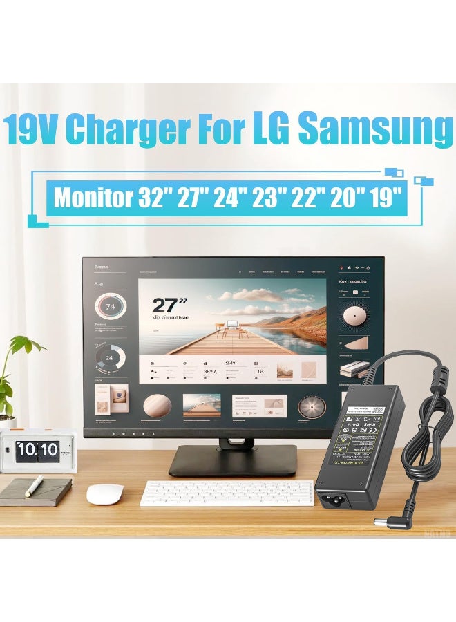 Zexen 80W 19V AC Adapter for LG Monitor Power Cord LG Electronics 32" 27" 24" 19" 20" 22" LCD LED HD TV 27GL83A-B 27MN60T-W 27ML600M, for Samsung TV Monitor 32" UN32J4000 UN32J4000AF UN32J5003 Charger - Image 4