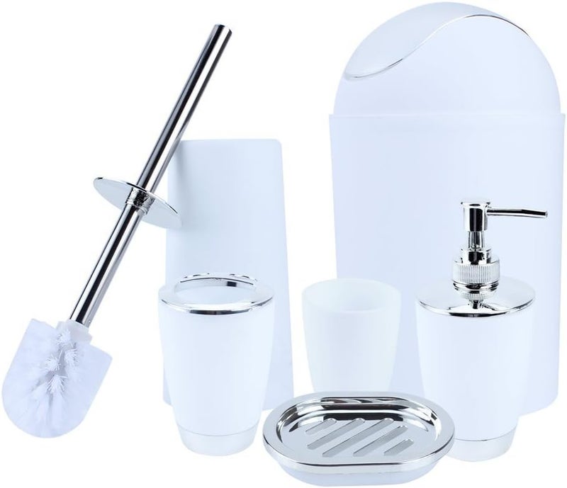 comfrt Bathroom Accessories Sets,6 Piece Bath Toilet Brush Accessories Set Luxury Bath Accessory Gift, Soap Bar Holder,Trash Can,Toilet Brush Set (white) - Image 1