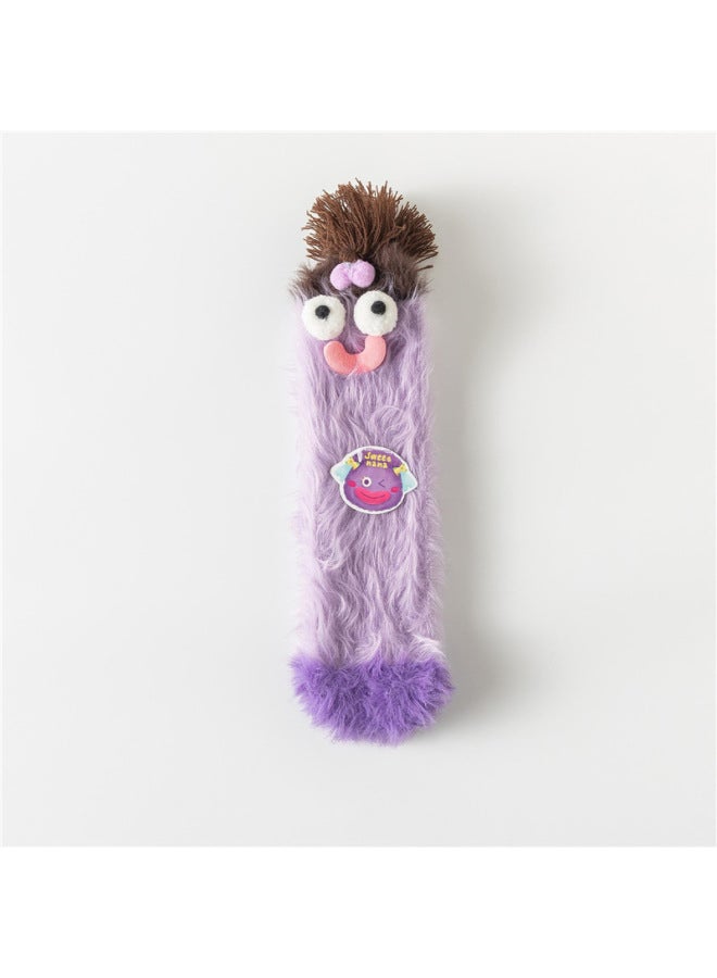 Fluffy Mid-Calf Socks Long Hair Autumn Winter Coral Fleece Cute Plush Girls Funny 2024 Home Tube Socks Comfortable Warmth-Specifications:free Size (39-45.5)-Color:Purple - Image 1