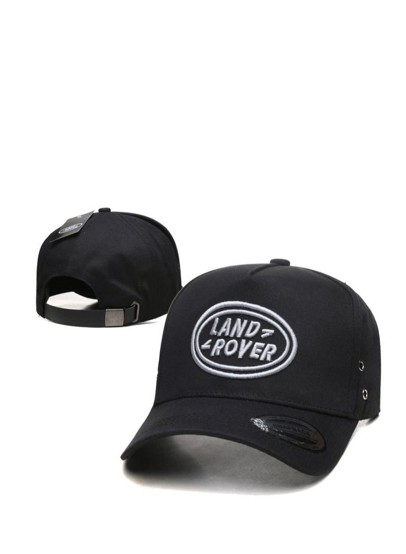 Land Rover Black Cap: White Oval Emblem & Metal Accents