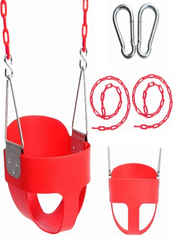 Fitness World Heavy Duty Kids Swing Seat with Full Back and Plastic Coated Chains for Outdoor and Indoor Use in Red - Image 1