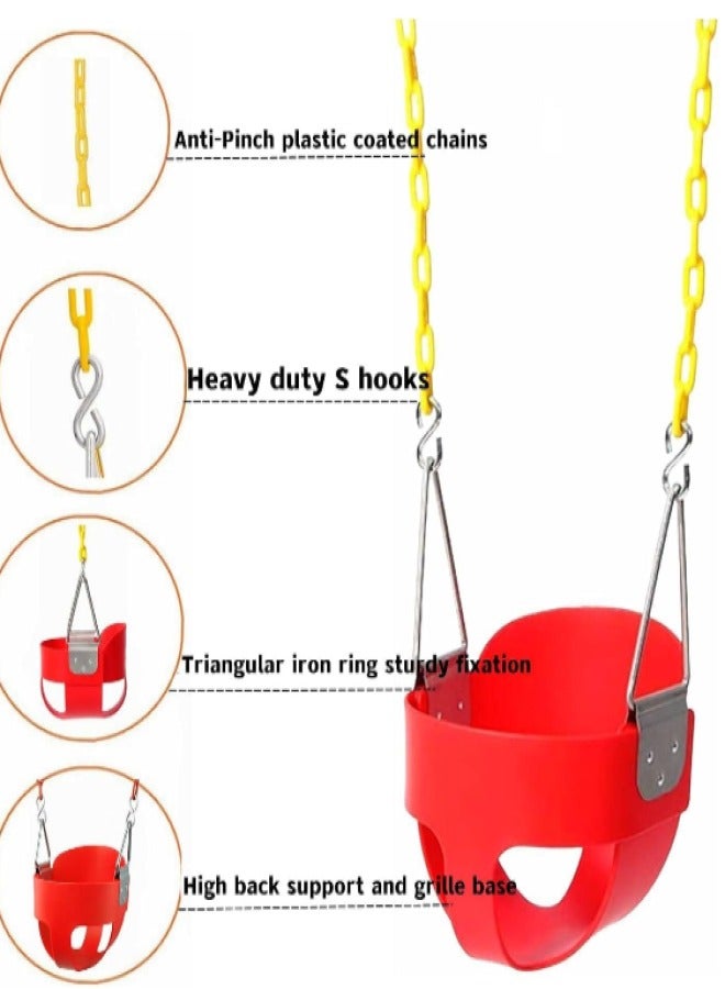 Fitness World Heavy Duty Kids Swing Seat with Full Back and Plastic Coated Chains for Outdoor and Indoor Use in Red - Image 2