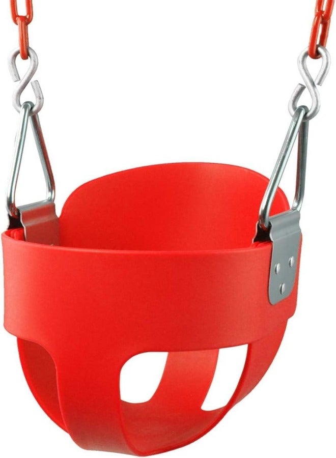 Fitness World Heavy Duty Kids Swing Seat with Full Back and Plastic Coated Chains for Outdoor and Indoor Use in Red - Image 4