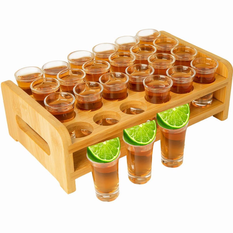Supwinnet Supwinnet Shot Glasses Set 24pcs 05oz066oz15ml20ml Mini Shot Glasses with Tray Holder Organizer Clear Glass Cups Glassware for Party Club Bar Spirit Tasting Tool Set of 24 