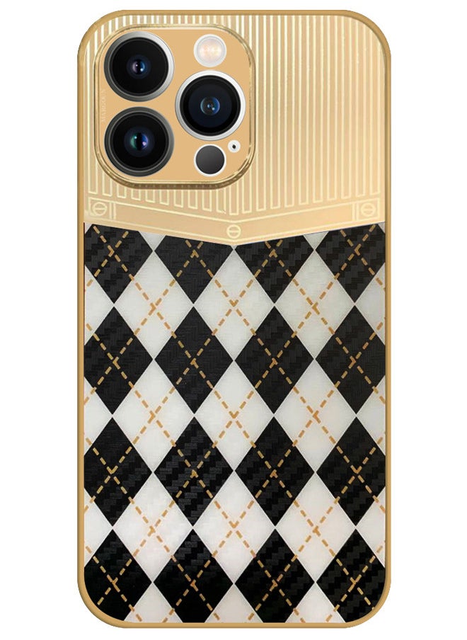 CATANES iPhone 13 Pro Max Luxury Gold Plated Case Hybrid Electroplated Frame Back Cover with Carbon Fiber Pattern  - Image 5