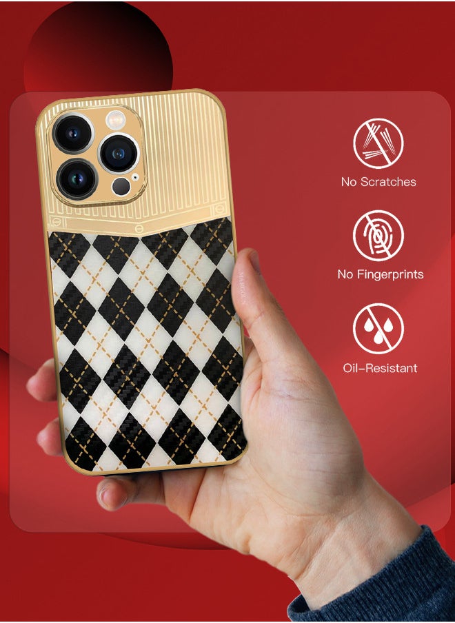 CATANES iPhone 13 Pro Max Luxury Gold Plated Case Hybrid Electroplated Frame Back Cover with Carbon Fiber Pattern  - Image 2