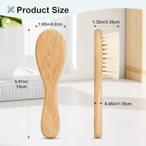 Molylove Baby Hair Brush with Wooden Handle and Comb Set for Newborns & Toddlers | Natural Soft Goat Bristles l Wood Comb l Green Cradle Cap Brush | Ideal for Cradle Cap (3 Piece) - Image 3