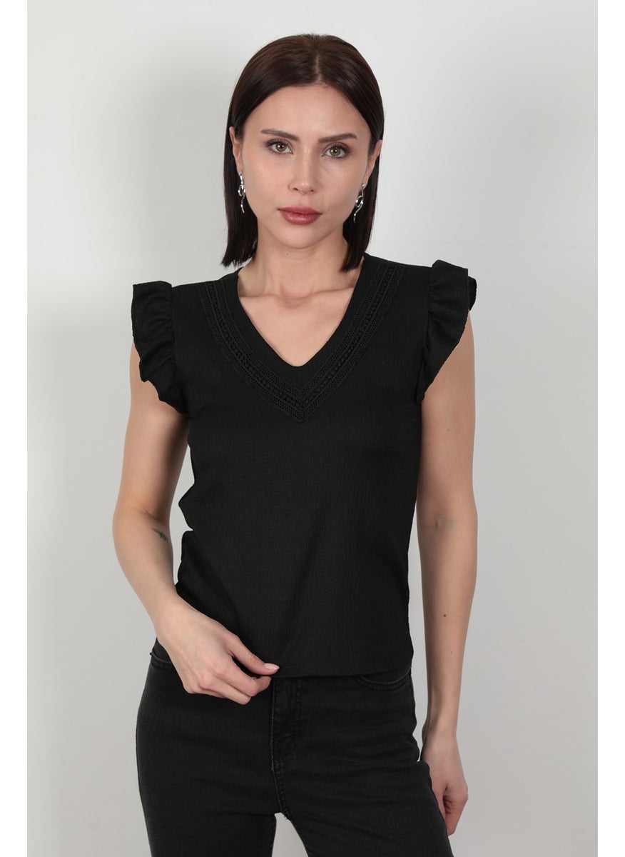 Giysa Women's V Neck Embroidered Ruffle Blouse  - Image 1