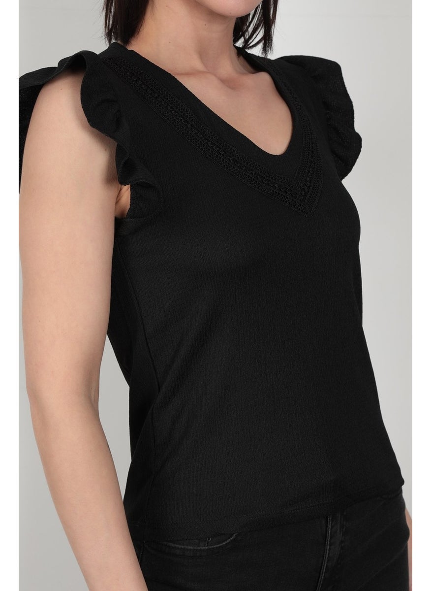 Giysa Women's V Neck Embroidered Ruffle Blouse  - Image 4