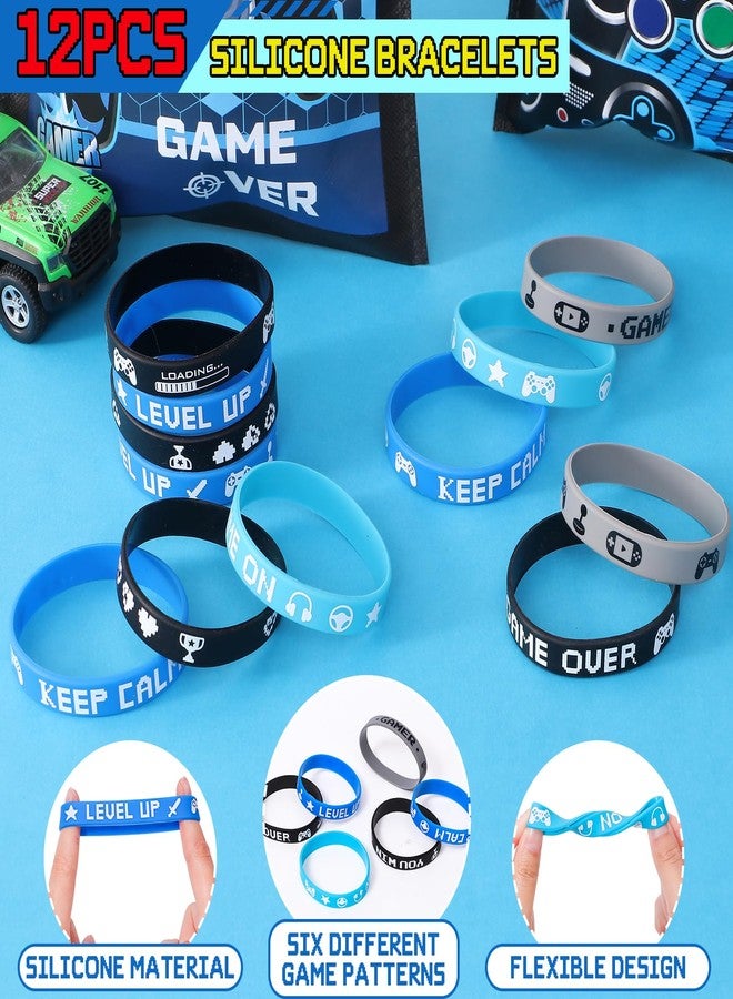 B Bascolor 60Pcs Video Game Party Favors Gamer Birthday Party Supplies for Kids Non Woven Bags Silicone Bracelet Stamper Keychain Glow Sticker Game on Gift Goodie Treat Bag Fillers Boy Gaming Party Favors - Image 3
