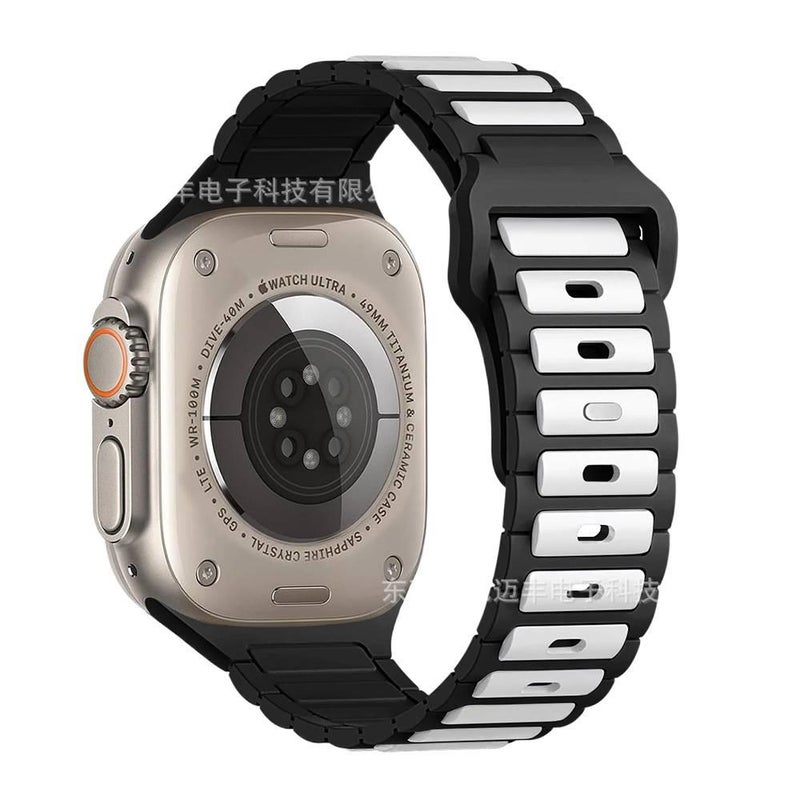 سوار ساعة ذكية باللون أسود قابل للتعديل سوار رياضي من السيليكون متوافق مع Apple Watch 42/44/45/49mm بملاءمة قابلة للتعديل وحزام بديل - Image 1