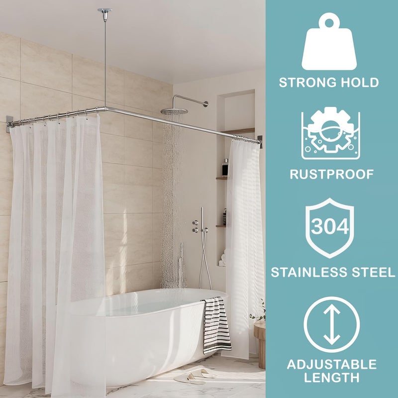CANRAY Shower Rod Ceiling Support Bracket 2-Pack – Anti-Sagging 304 Stainless Steel, 60" Adjustable Rust-Resistant, Fits Curved/L/U-Shaped Rods - Image 4