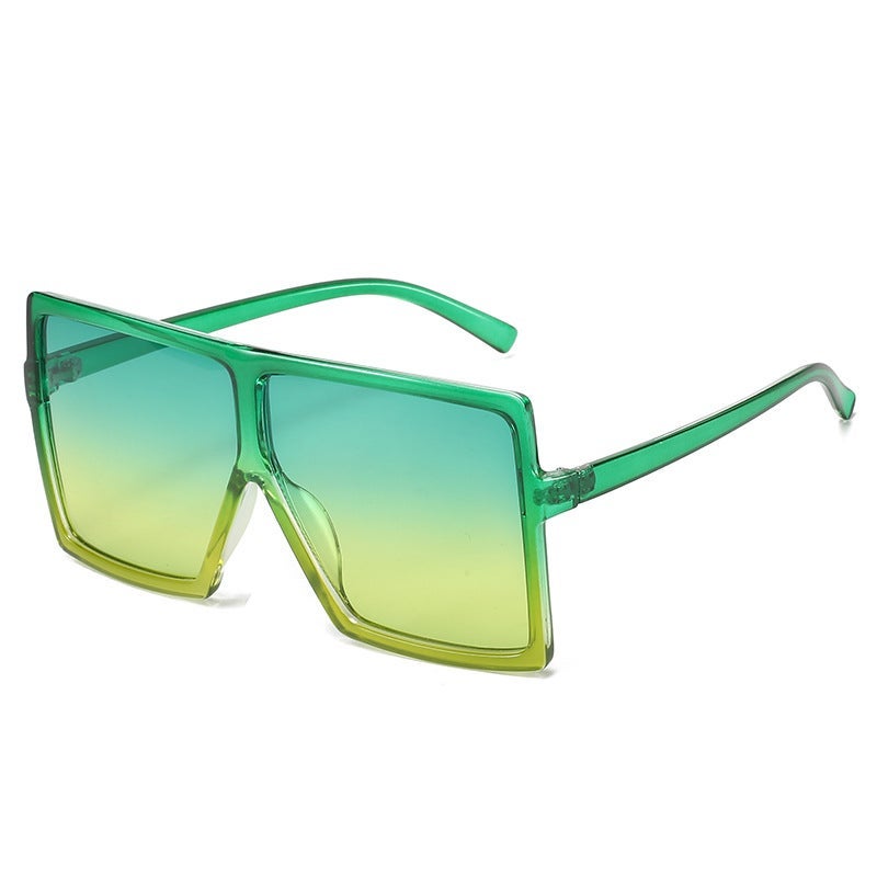 Hot glasses European and American fashion generous frame sunglasses fashion colorful multi-color sunglasses women in large spot Green yellow frame green yellow
