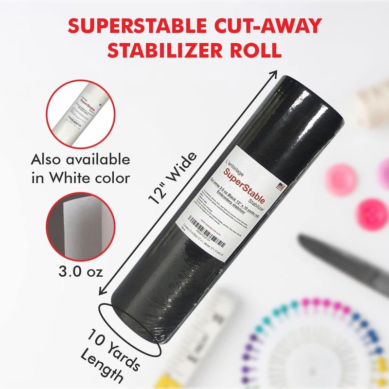 Superpunch Cutaway 3.0 oz Stabilizer for Embroidery Machines, SuperStable Black Thick Cut Away Stabilizer-12 inch x 10 Yard Roll, Cut Away Machine Embroidery Stabilizer Backing- Made in USA - Image 2