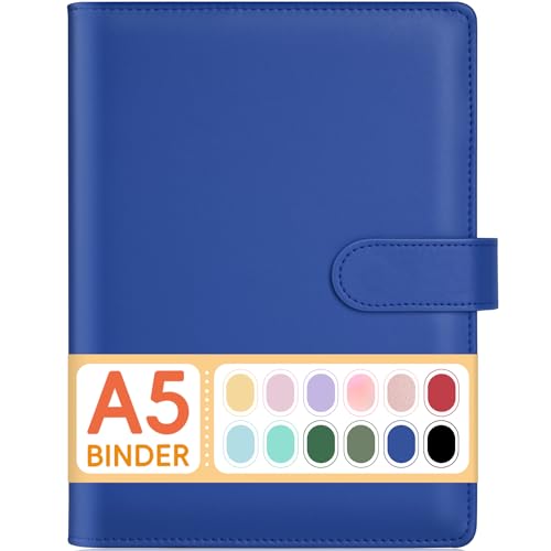 Sooez A5 Notebook Binder, 6 Ring Planner with Stylish Design, Loose Leaf Personal Organizer Cover with Magnetic Buckle Closure, PU Leather Binder for Women with Macaron Colors (Navy Blue) - Image 1